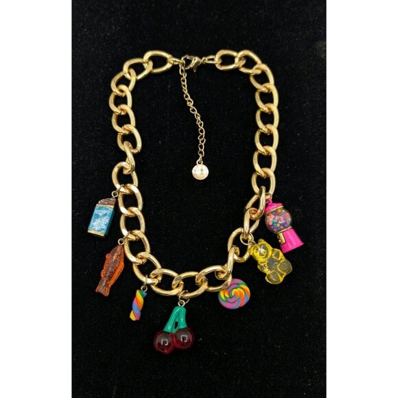 Dylans Necklace Gold Chain w/charms Lollipop Chocolate Candy Swed. Fish Rare vtg - Picture 11 of 16